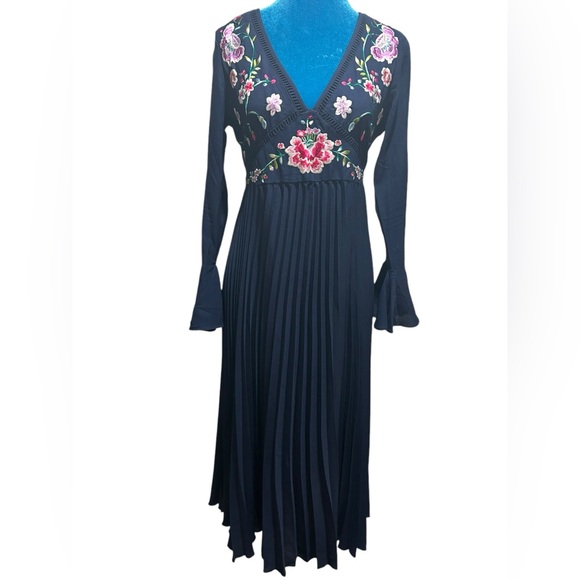 ASOS Midi Pleated Dress with Floral Embroidery - Picture 3 of 8